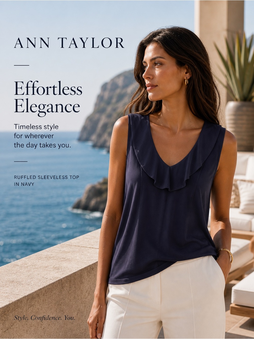 Ann Taylor size XL navy ruffled sleeveless top